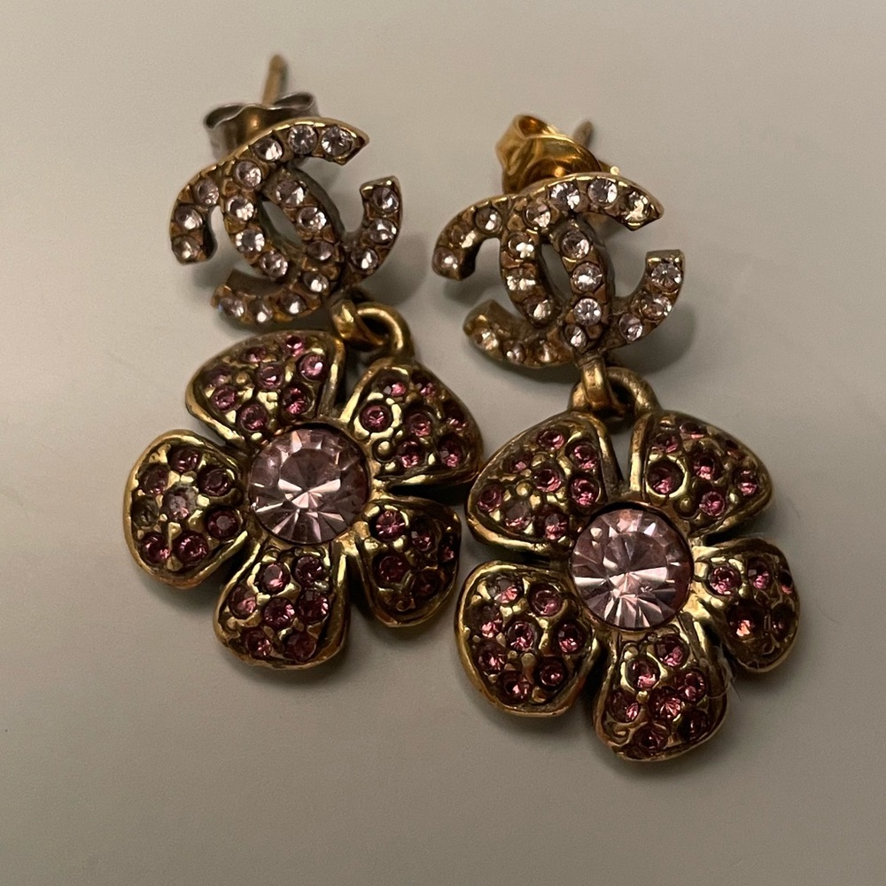 Pink stone Chanel earrings